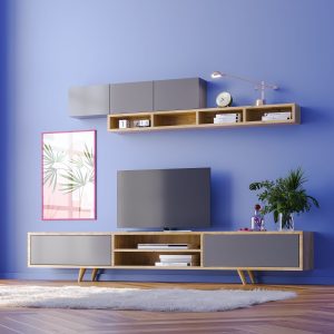 מזנון טלווזיה + סט מדפים תואם ברוחב 1.70 דגם Rose רוז אפור מבית Twins Design מזנון טלווזיה + סט מדפים תואם ברוחב 1.70 דגם Rose רוז אפור מבית Twins Design