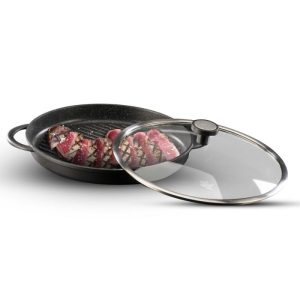 פלטת גריל עגולה עם מכסה זכוכית 34 ס"מ BLACK MARBLE מבית Food appeal פלטת גריל עגולה עם מכסה זכוכית 34 ס"מ BLACK MARBLE מבית Food appeal